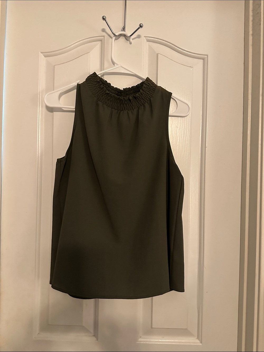 Paper Crane Olive Green Smocked Neck Sleeveless Cami